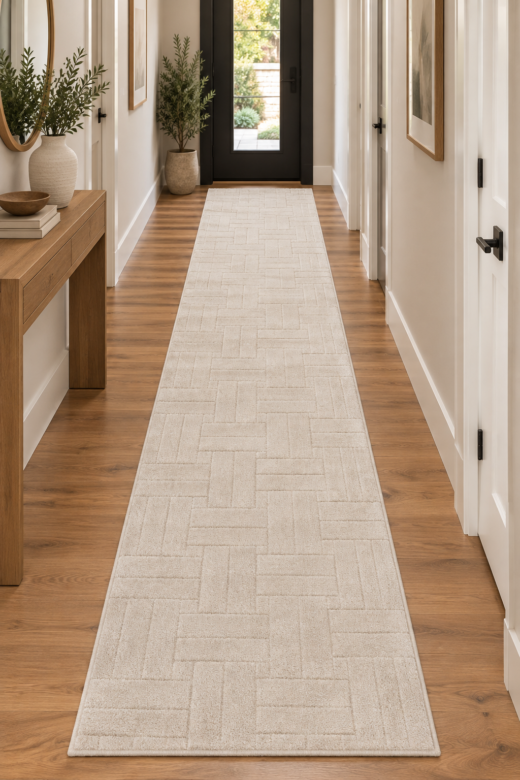 Moopy Ivory Basketweave Textured Runner