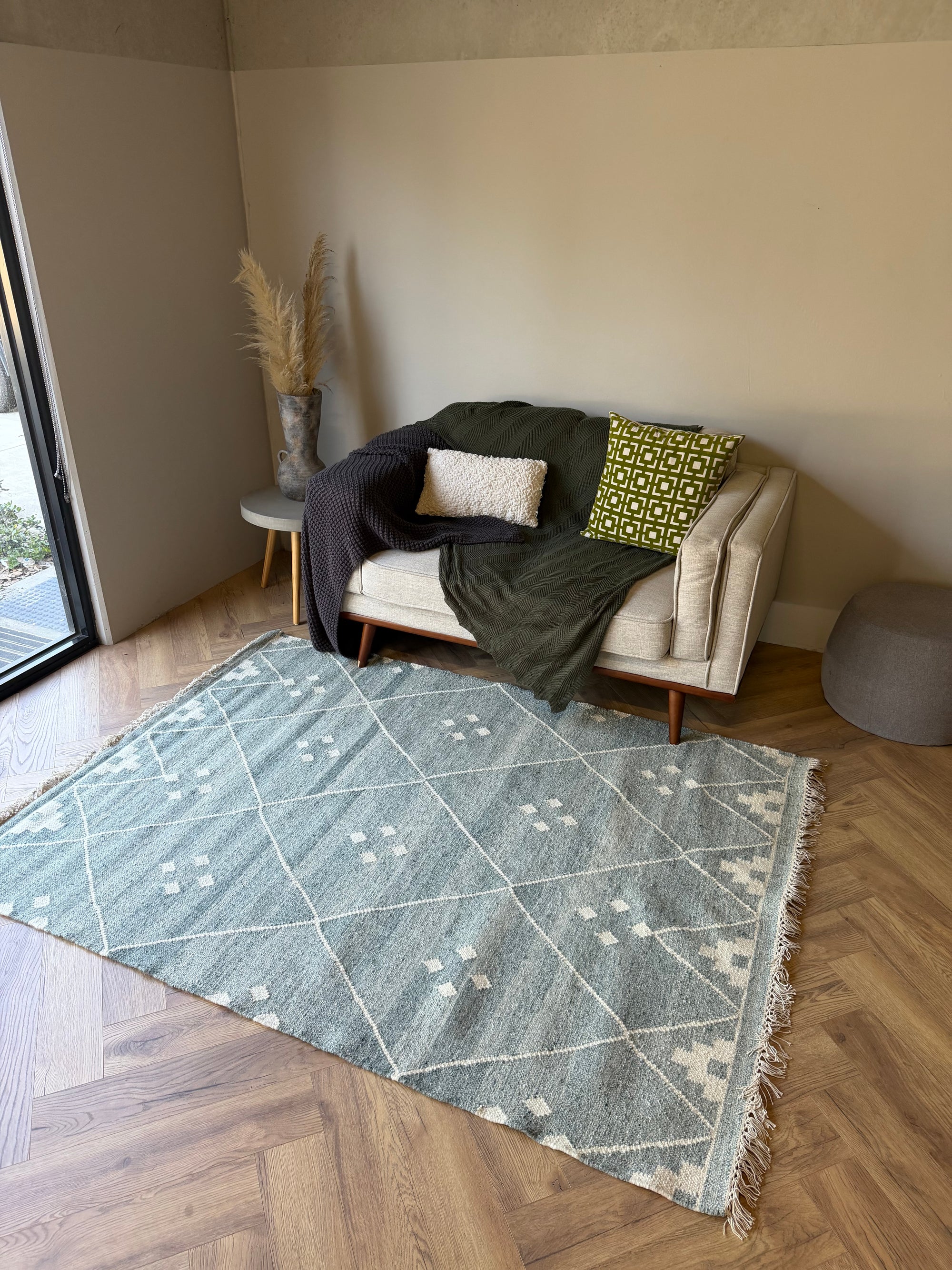 Sahara Mist Flatweave Wool green floor rug