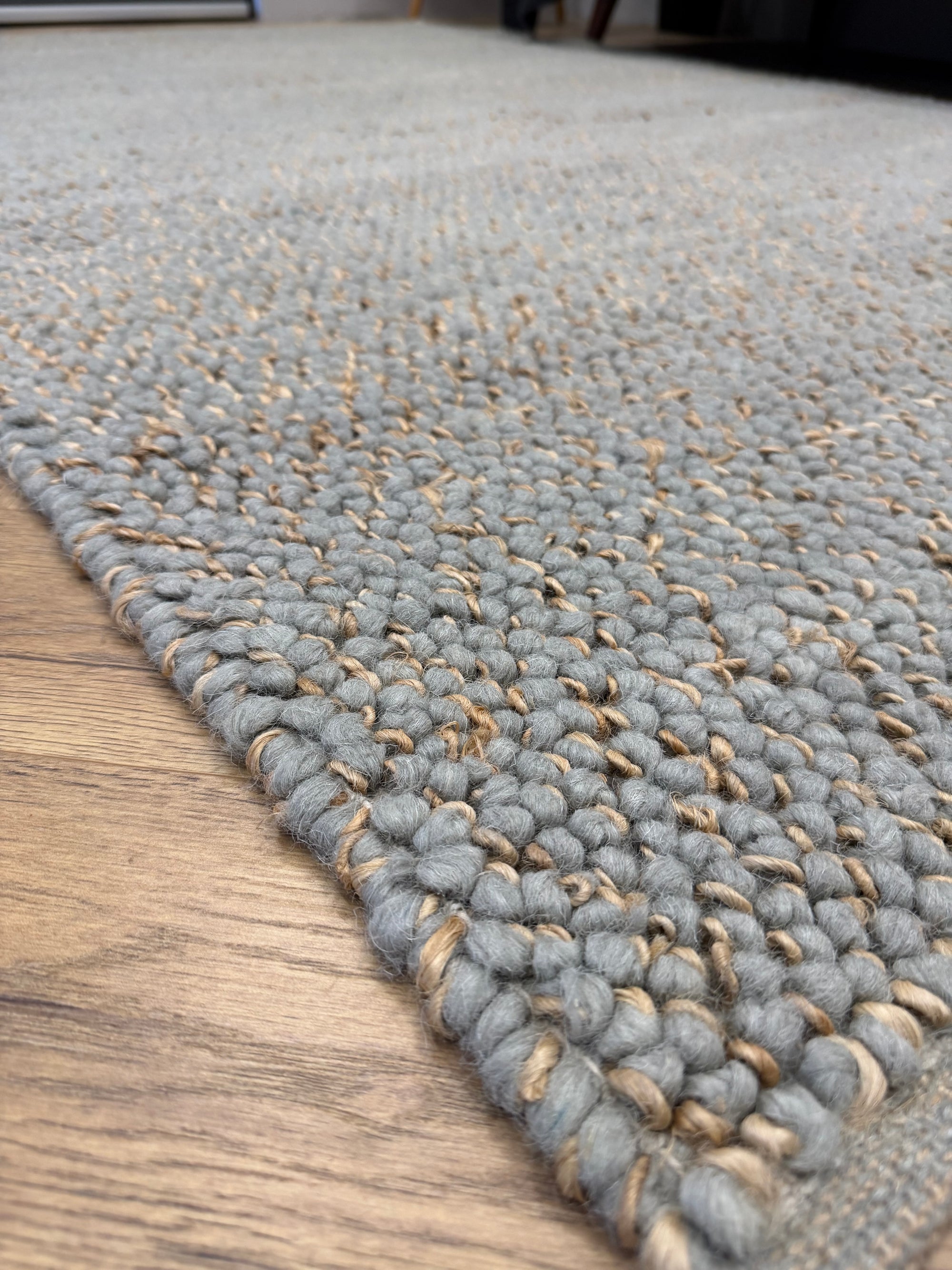 Evie Blue Handwoven Braided Wool Blend Rug