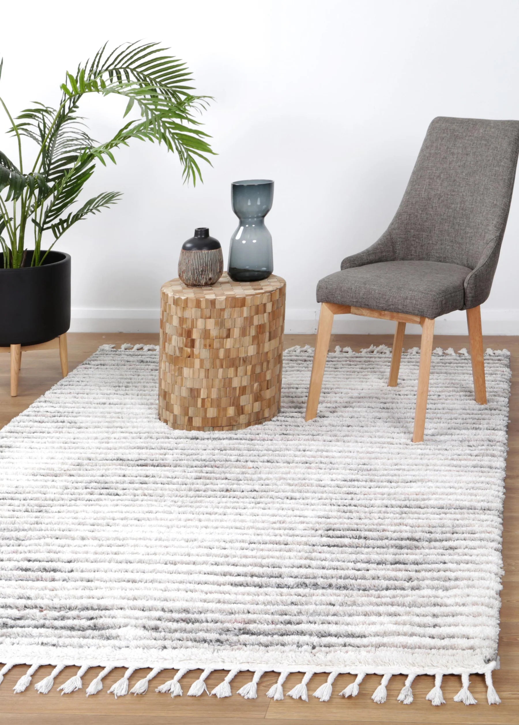 Sorrento Ivory Grey Shag Rug