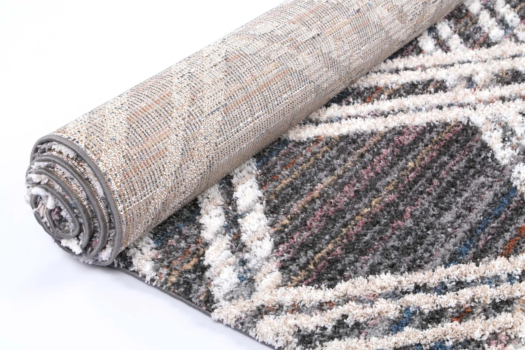 Sorrento Diamond Ivory Charcoal Multi Shag Rug
