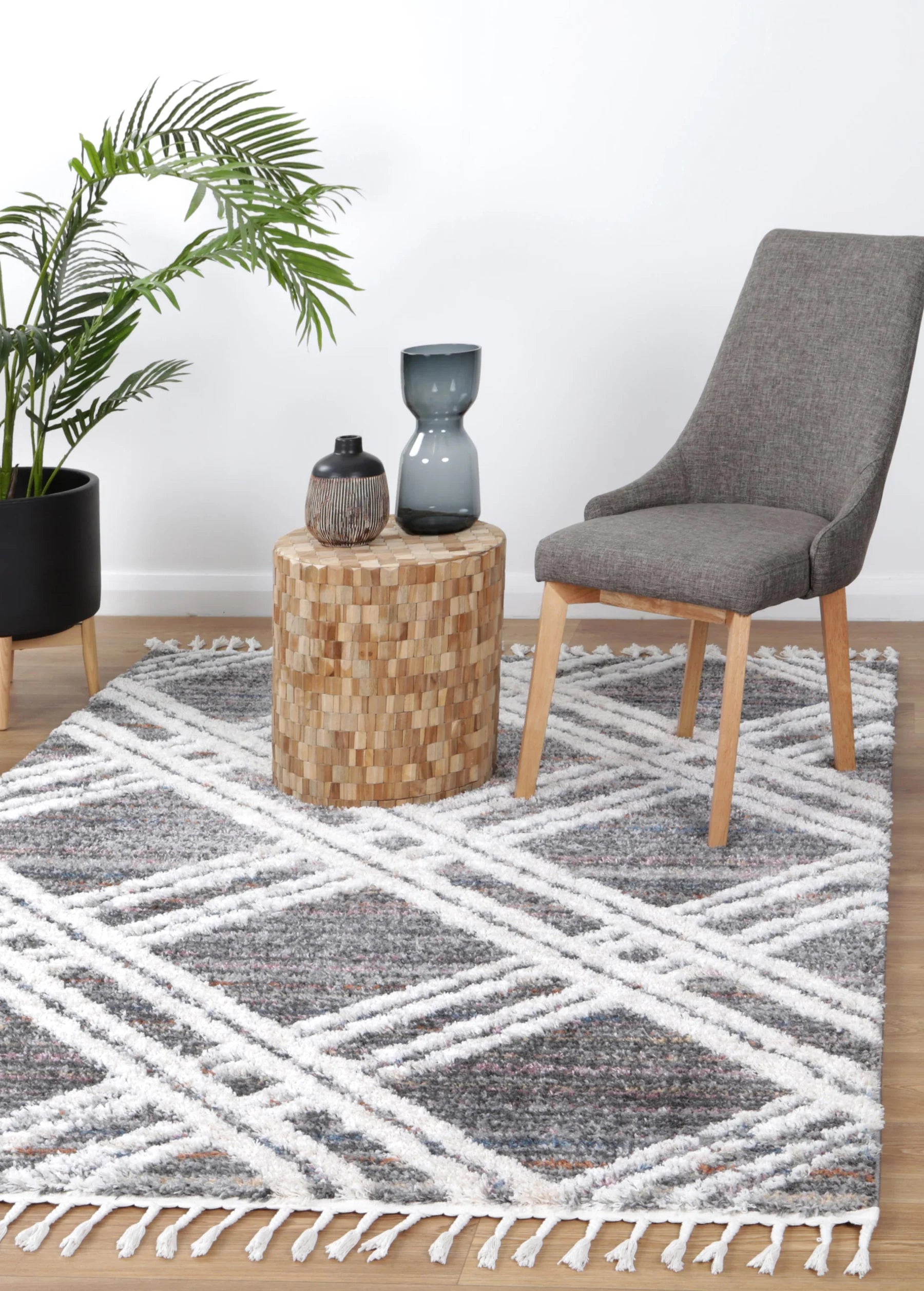 Sorrento Diamond Ivory Charcoal Multi Shag Rug