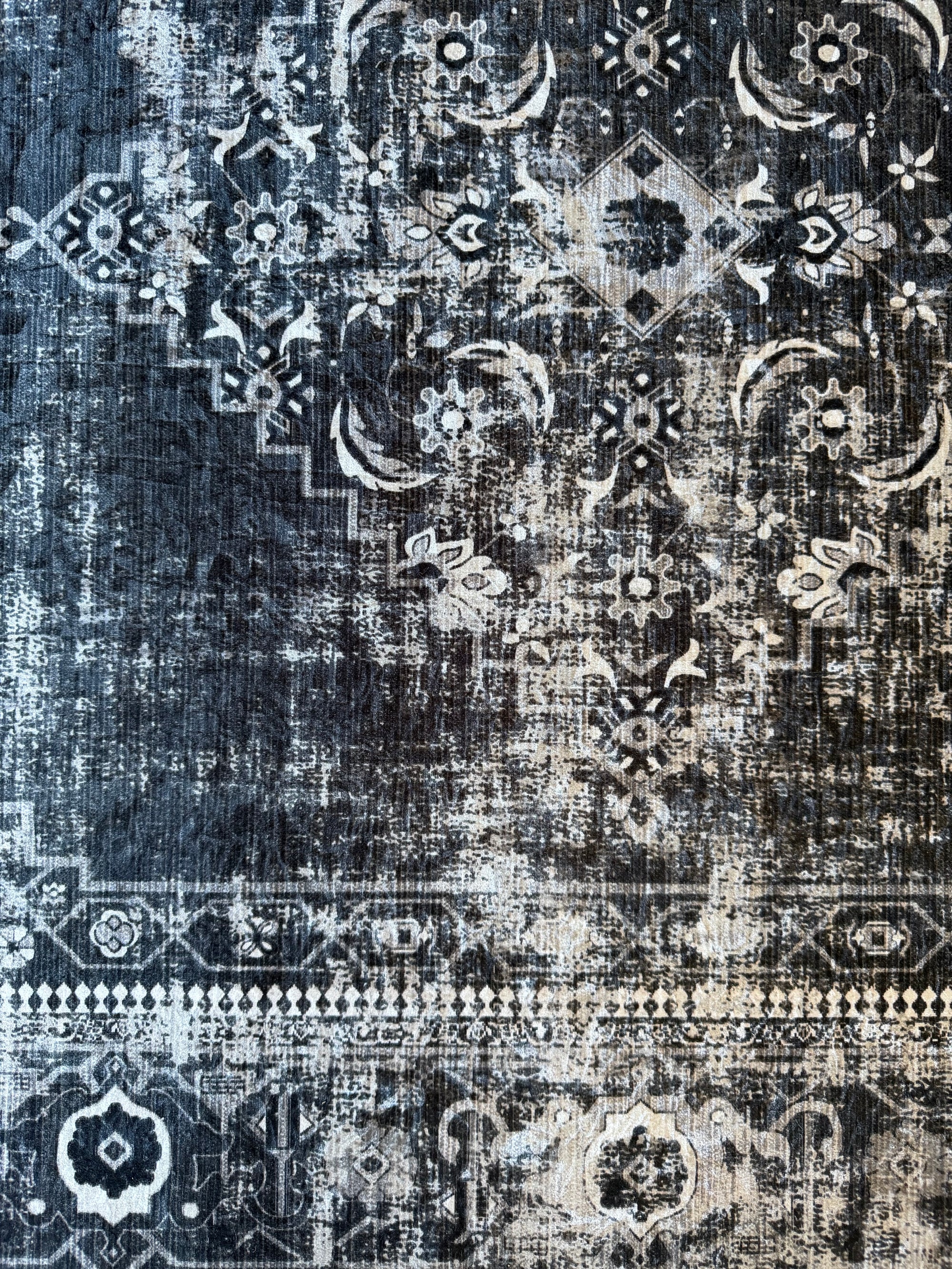 Flosker Machine Washable Vintage Charcoal Rug 150x230
