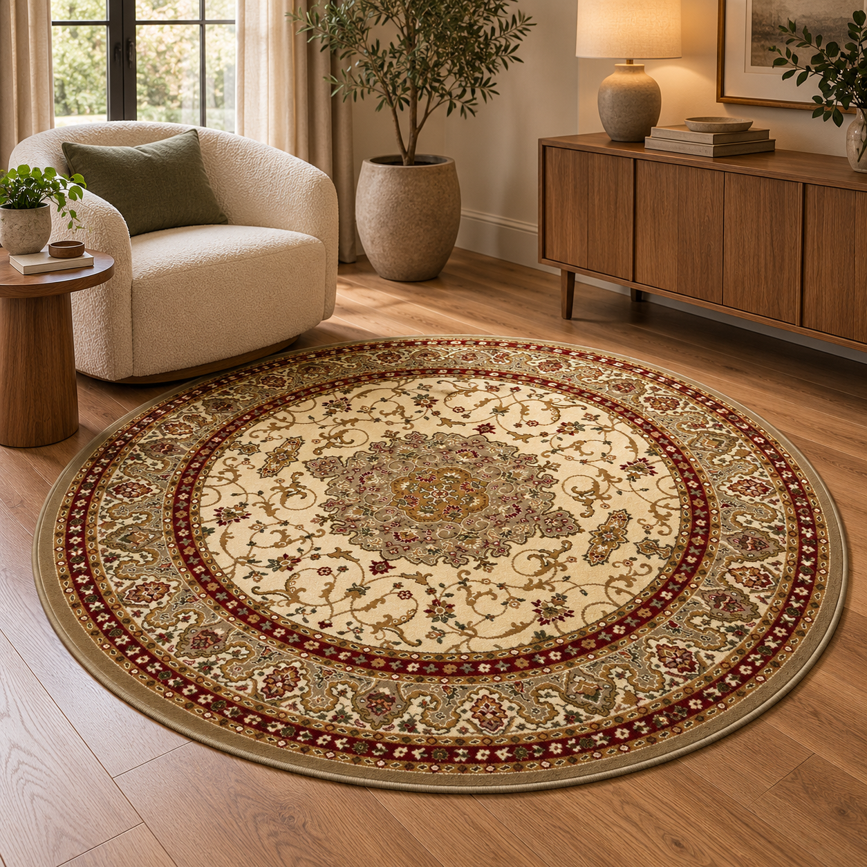 Julian Cream Traditional Round Rug 160x160cm