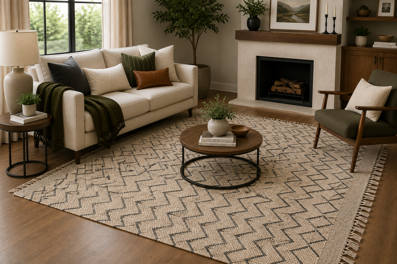 Jolarrow Chevron Nude Wool Blend Rug