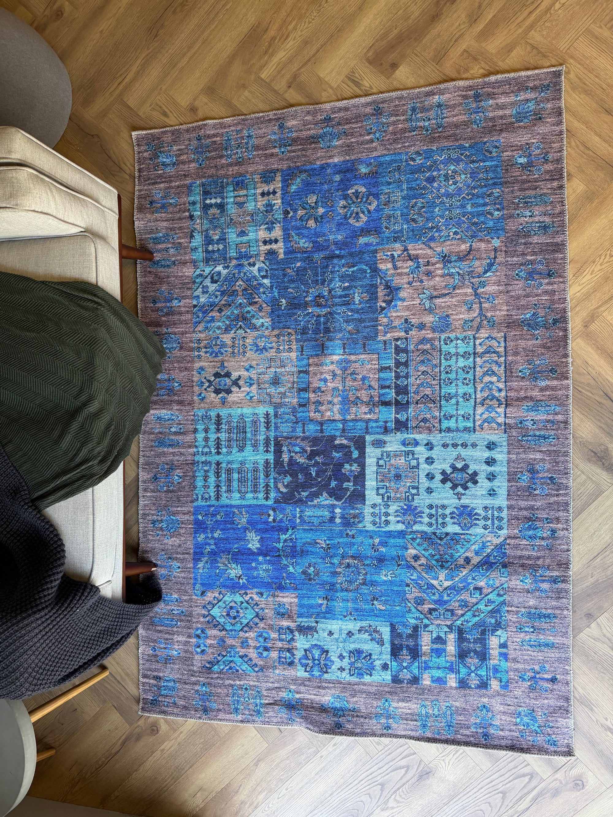 Cozy Azure Patchwork Washable Rug Size: 160 x 230cm