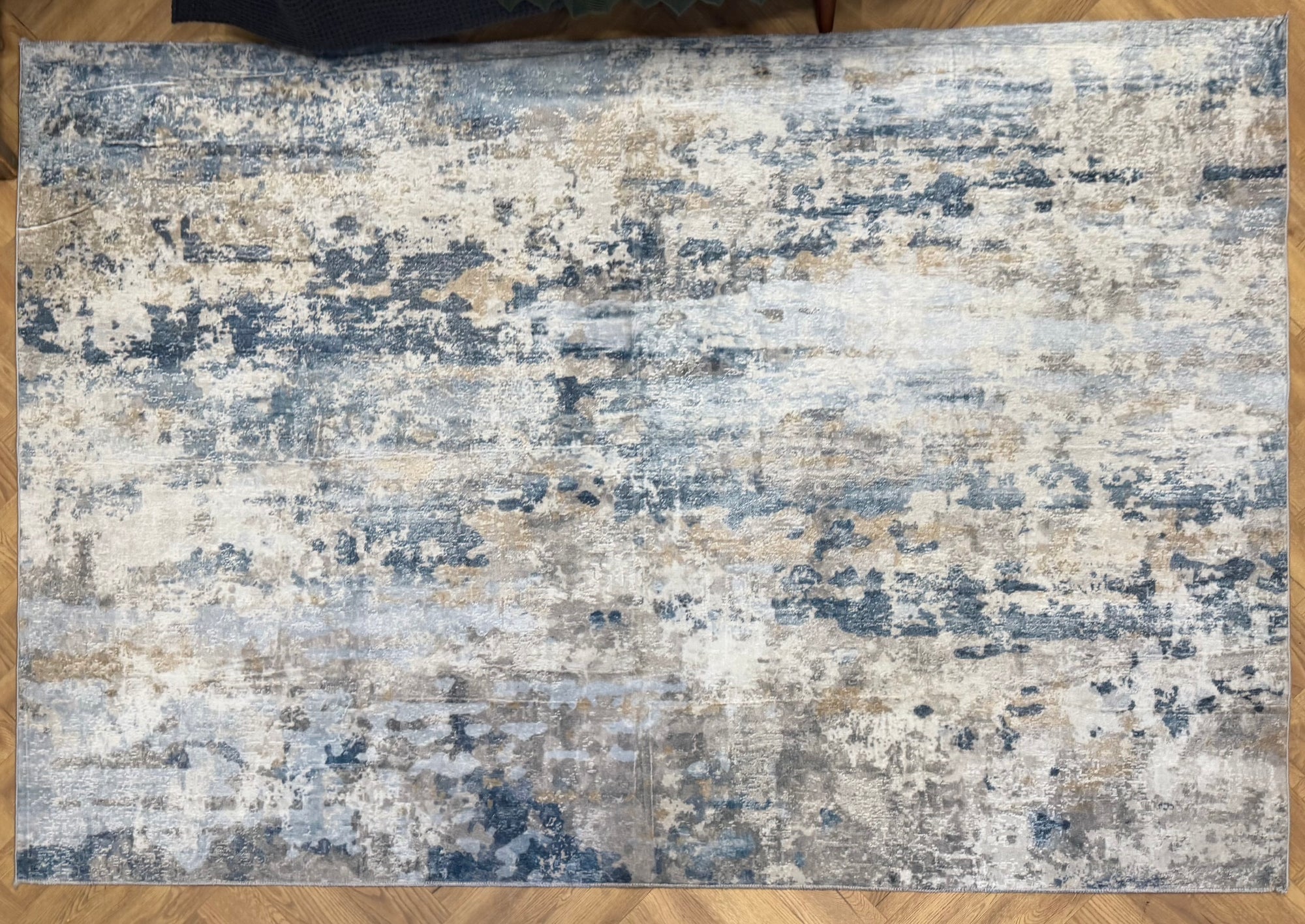 Spring Machine Washable Blue Beige Abstract Rug 180x270cm