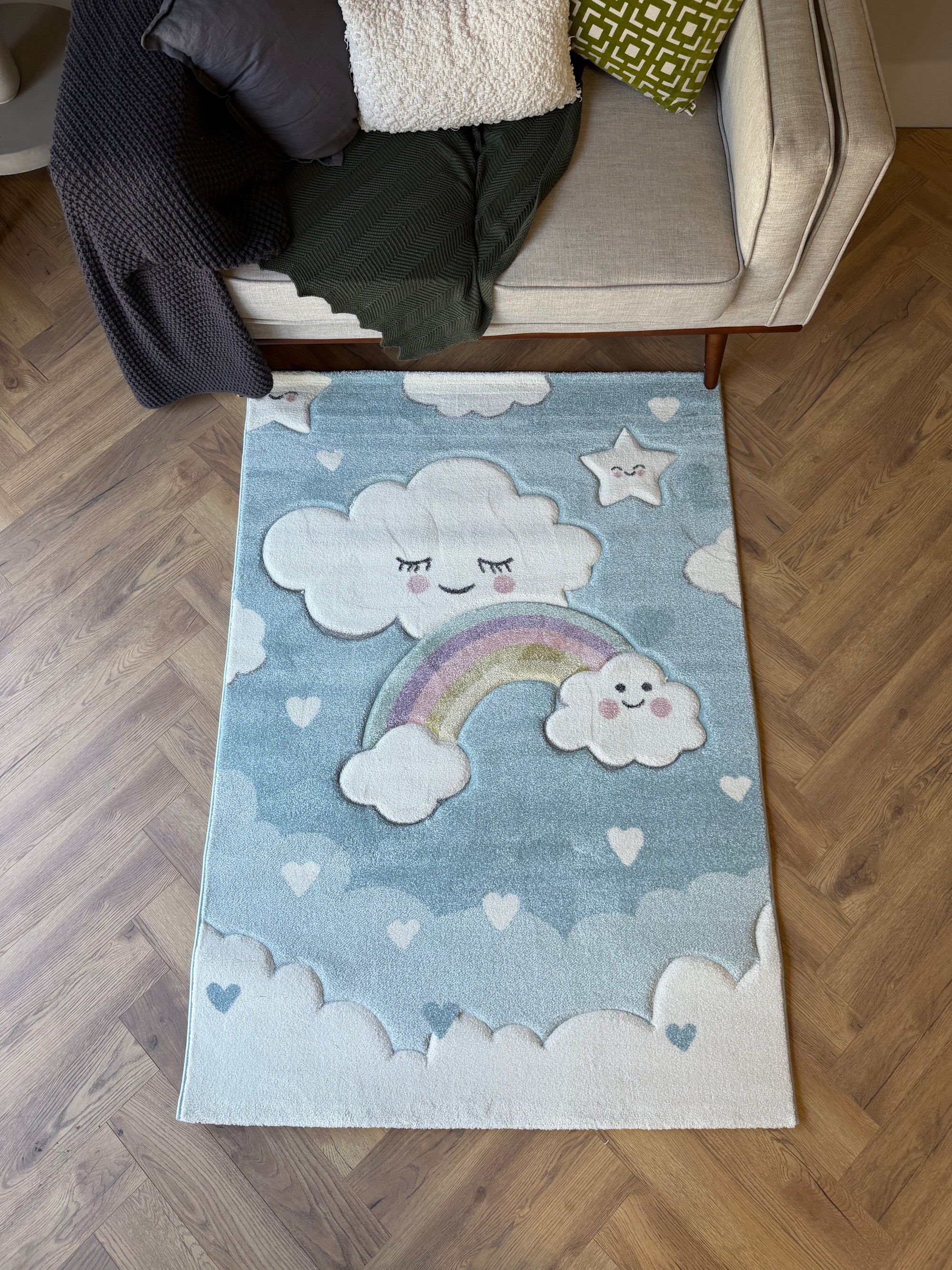 Sky Smiles Rainbow Rug – Blue 120x170