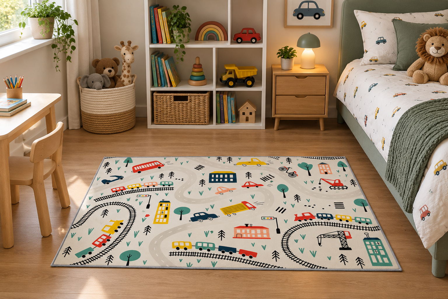 Kids Little Town Transport Play Rug 100x150cm