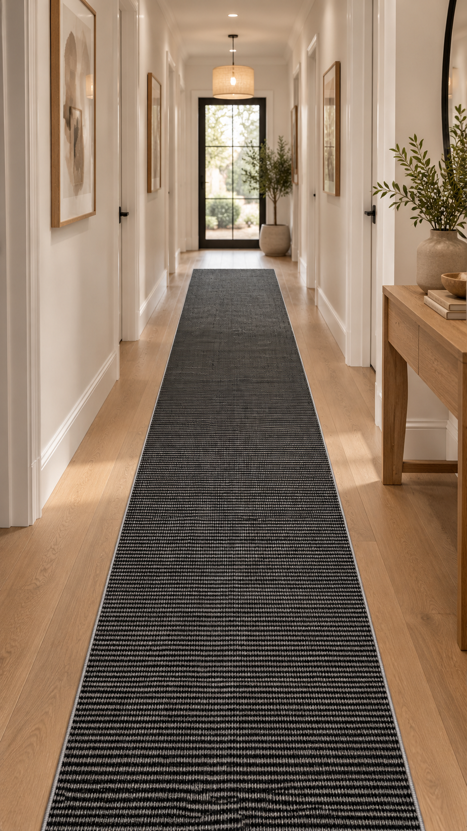 Vela Black & Grey Stripes Hallway Runner, 80cm Wide