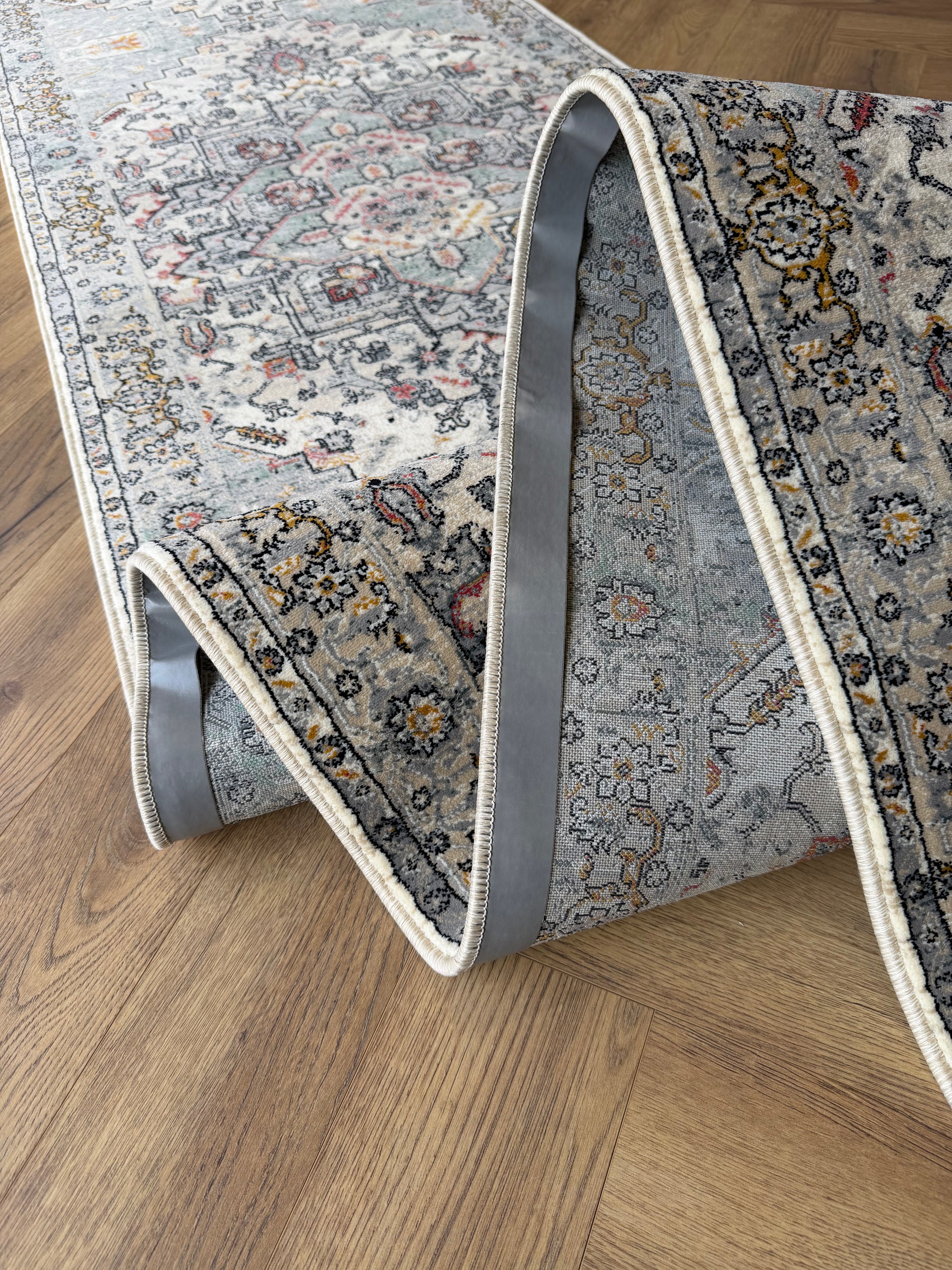Hive Stone Blue Medallion Transitional Hallway Runner In 80 CM Wide