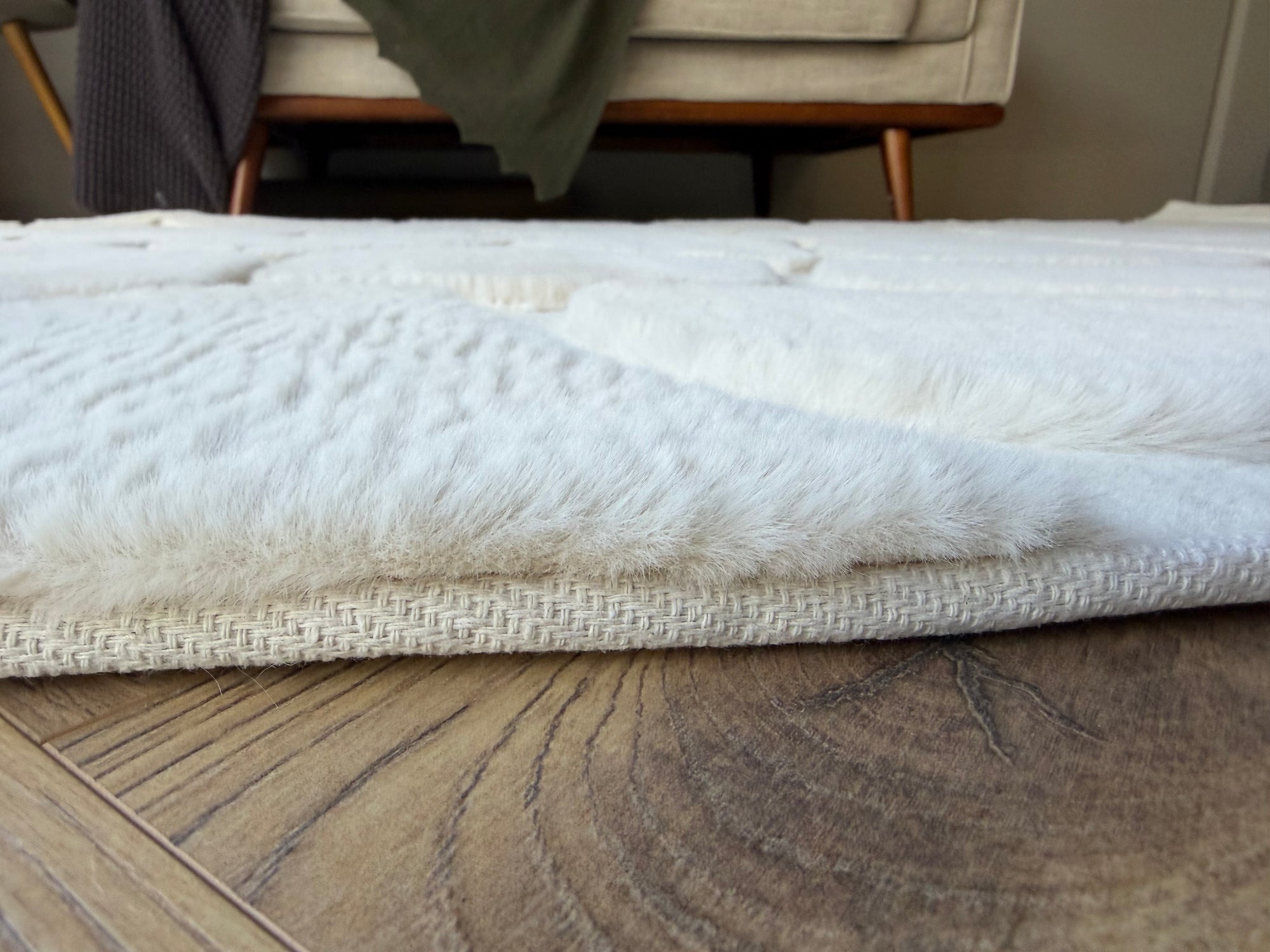 Faux Fur stone cream Ivory Shaggy Rabbit Fur Rug