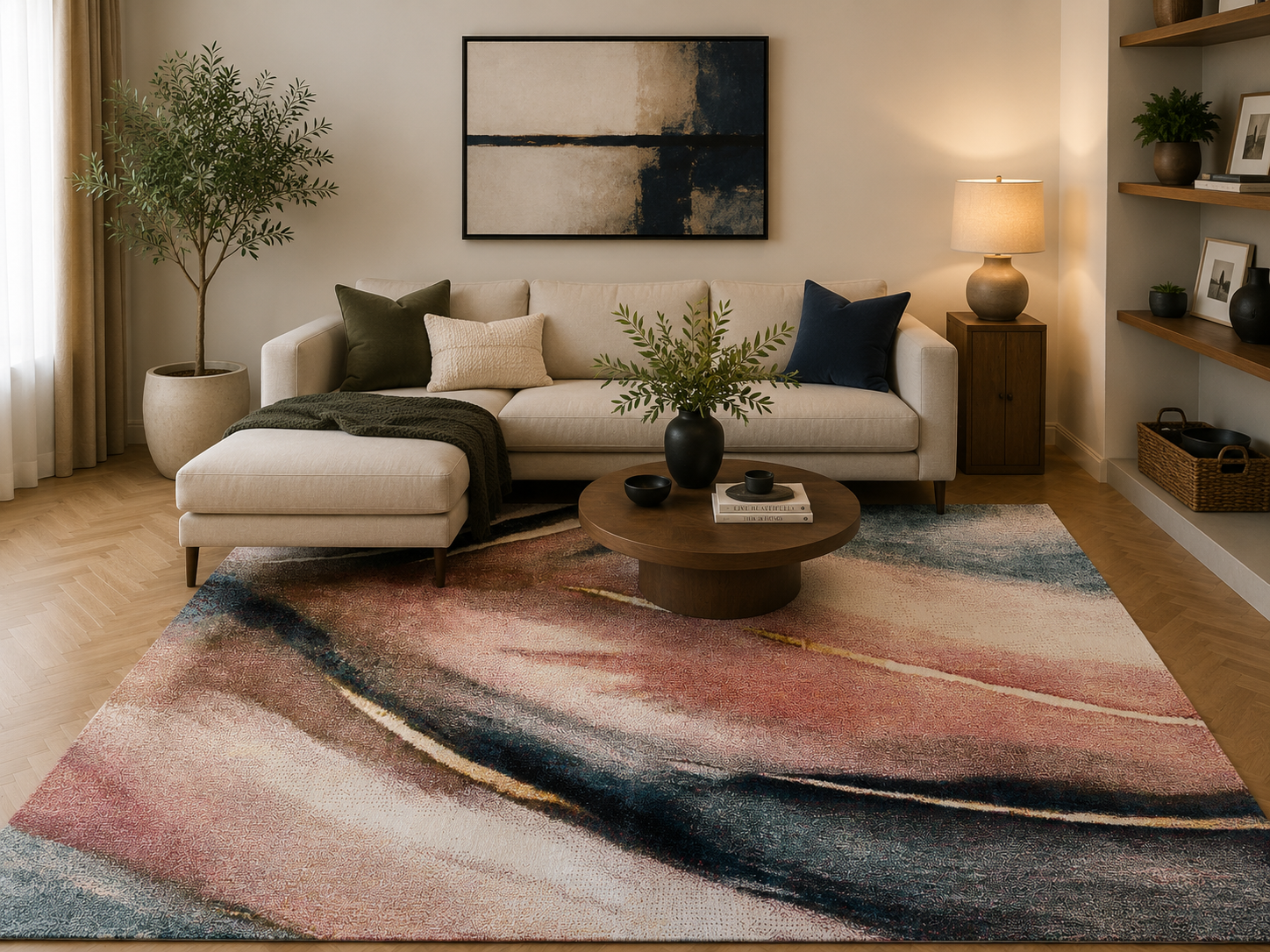 Picasso Aura Teal colours Modern floor rug