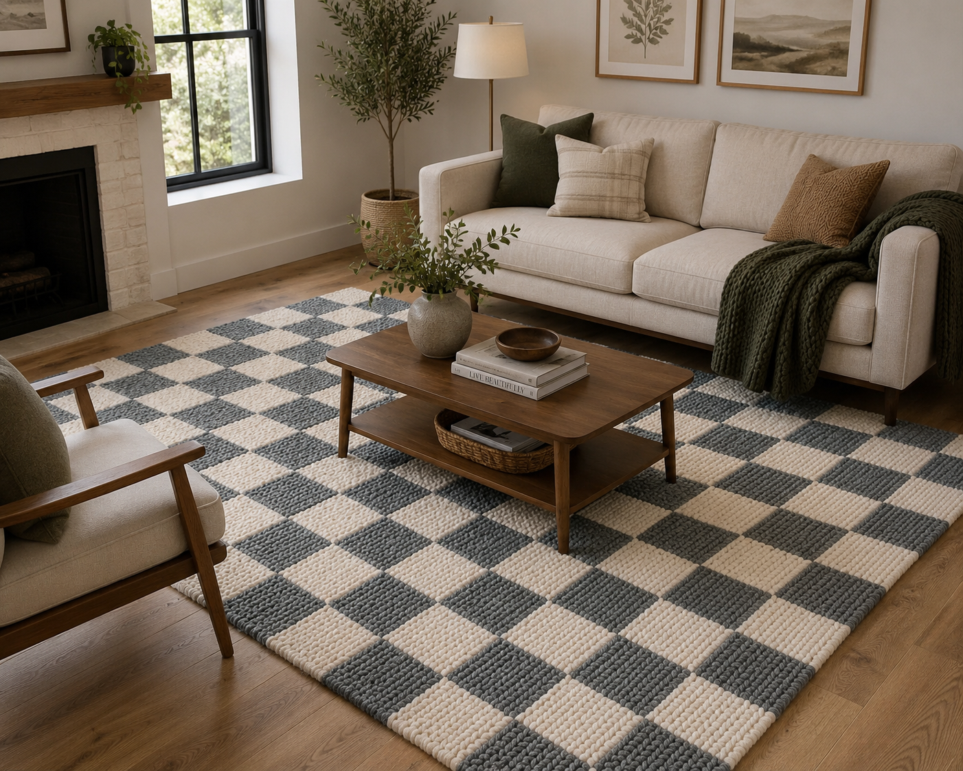 Hudson Silver & Ivory Checker Wool Blend Rug