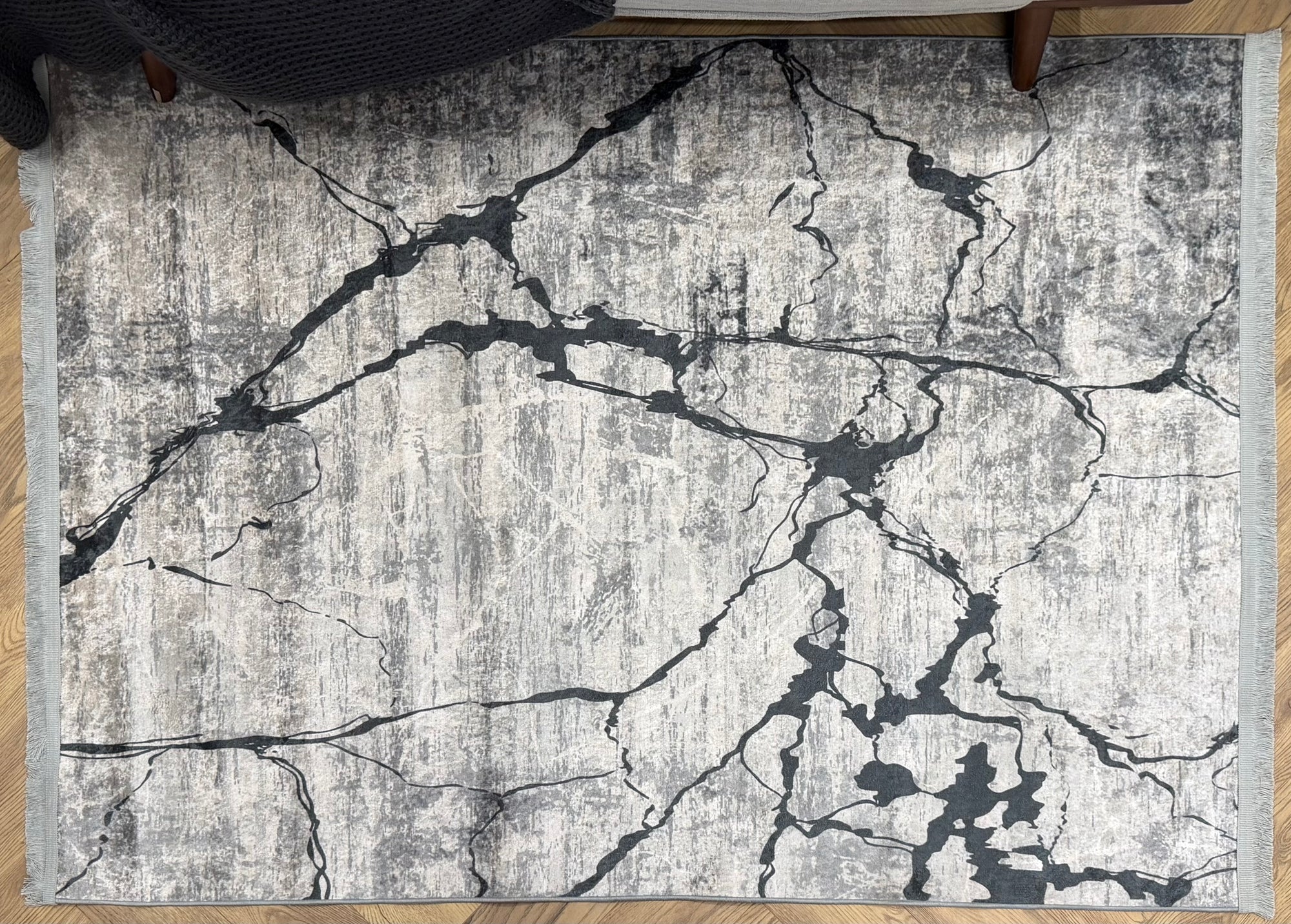 Marbella Marble Abstract Rug – Silver & Charcoal
