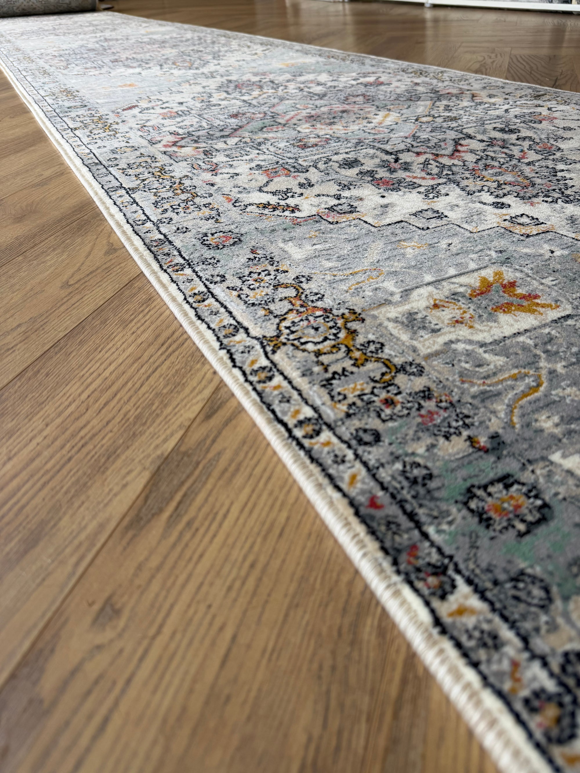 Hive Stone Blue Medallion Transitional Hallway Runner In 80 CM Wide