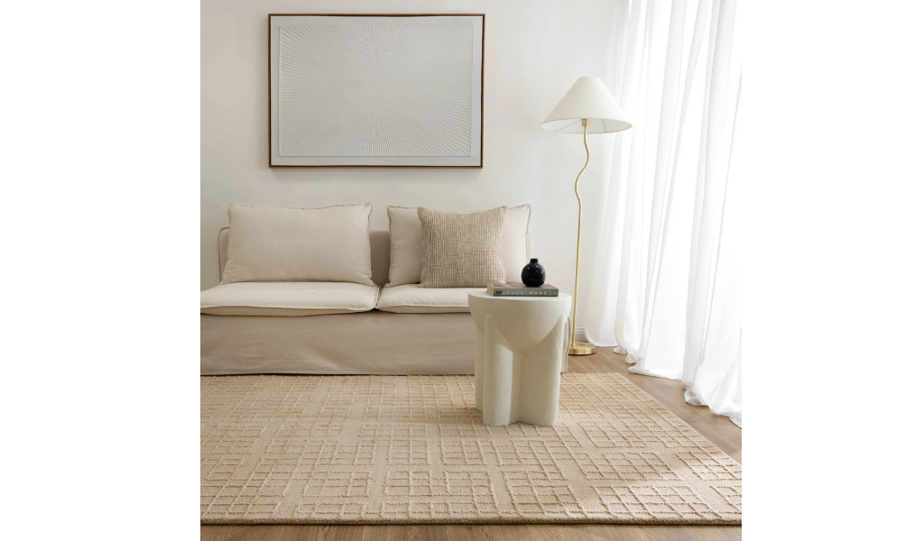 Abbie Beige Checkered Woven Wool Rug