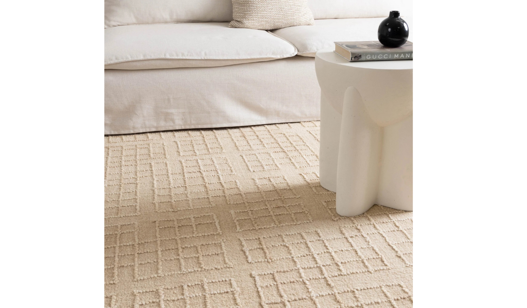Abbie Beige Checkered Woven Wool Rug