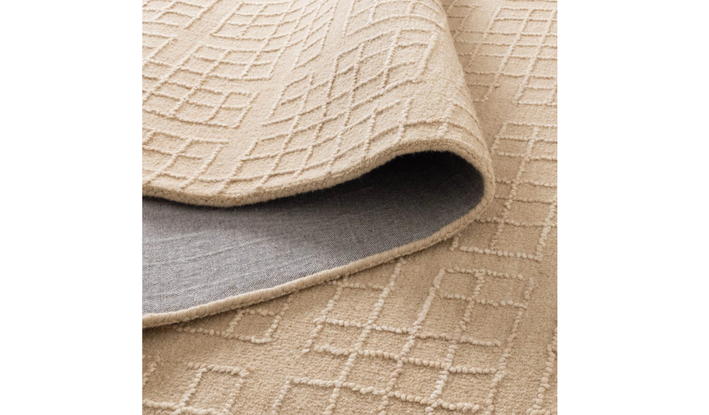 Abbie Beige Checkered Woven Wool Rug
