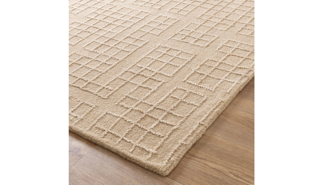 Abbie Beige Checkered Woven Wool Rug