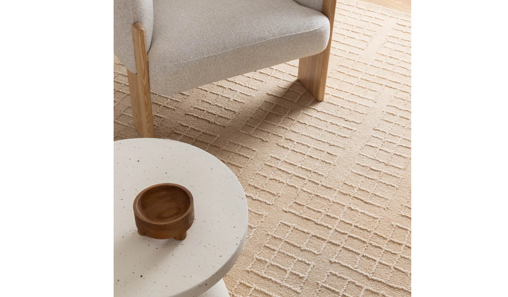 Abbie Beige Checkered Woven Wool Rug