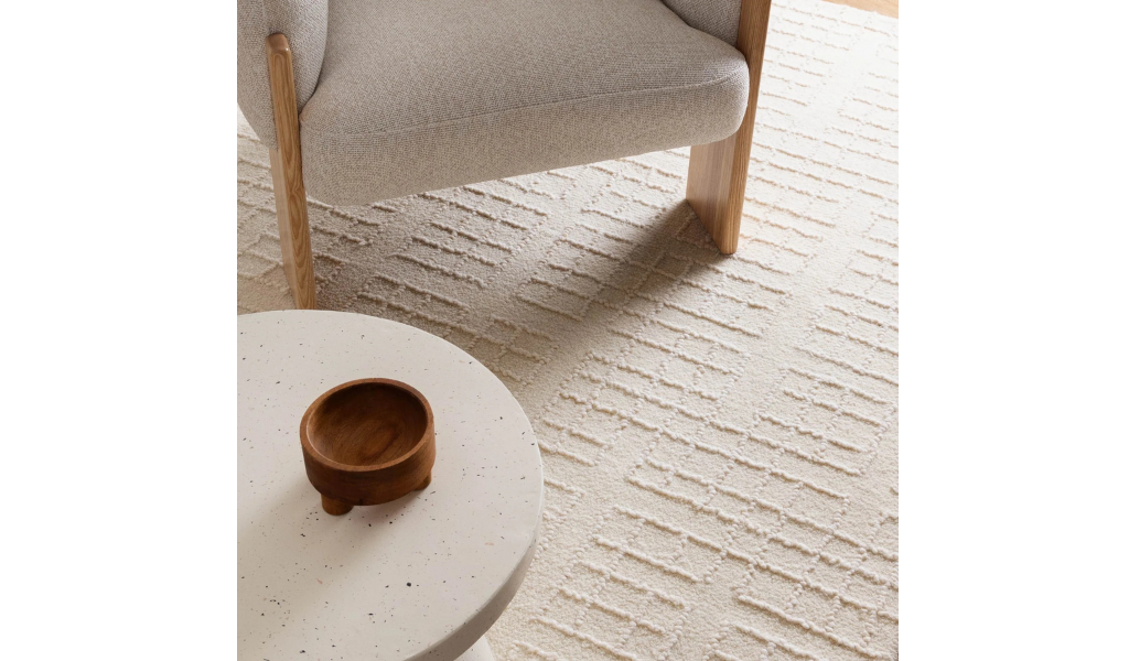 Abbie Ivory Checkered Woven Wool Rug