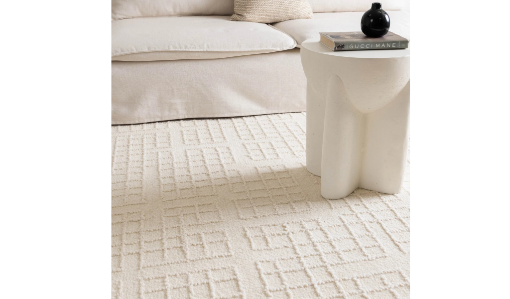 Abbie Ivory Checkered Woven Wool Rug