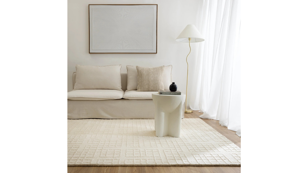 Abbie Ivory Checkered Woven Wool Rug