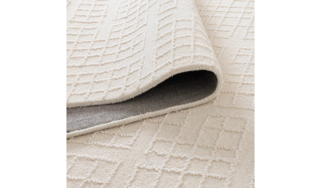 Abbie Ivory Checkered Woven Wool Rug