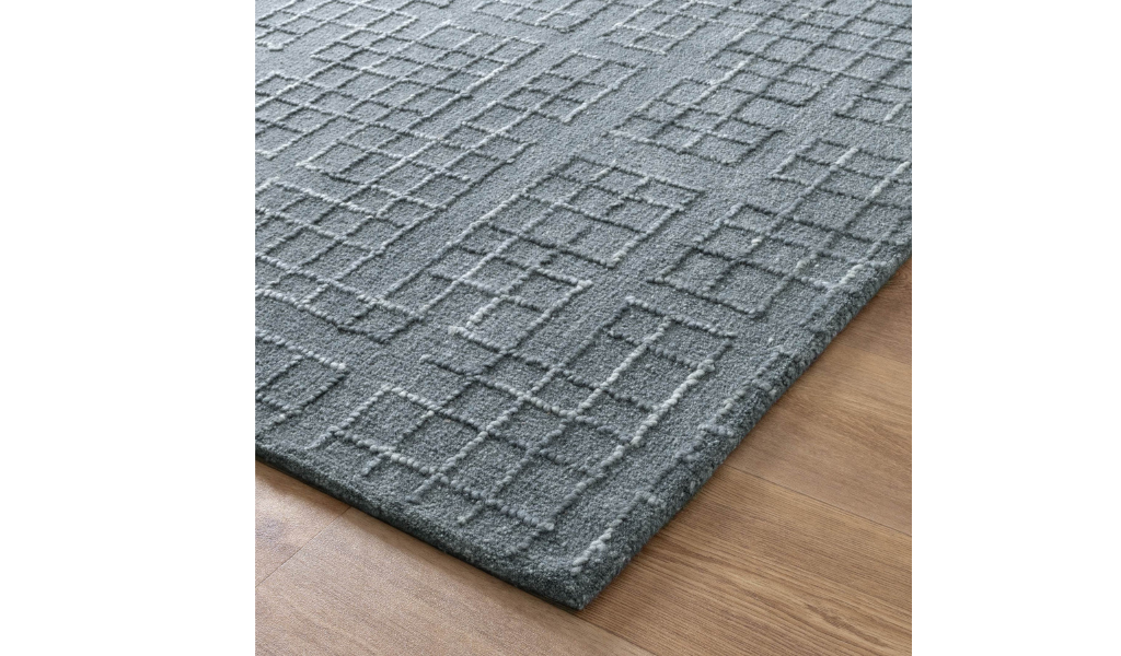 Abbie Steel Blue Checkered Woven Wool Rug