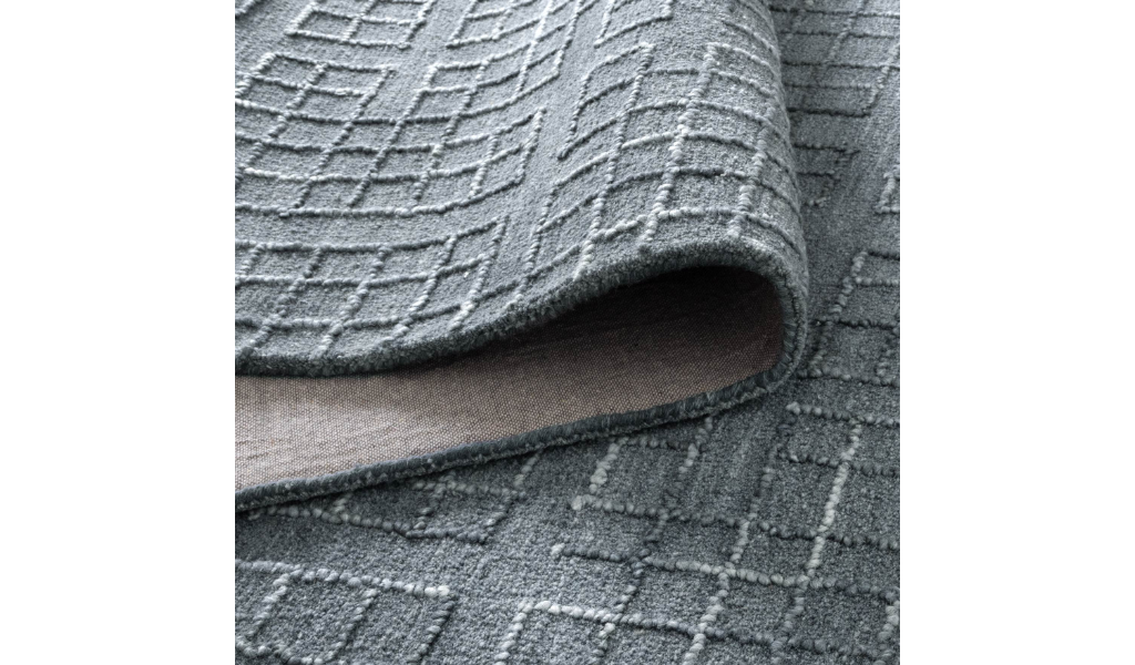 Abbie Steel Blue Checkered Woven Wool Rug