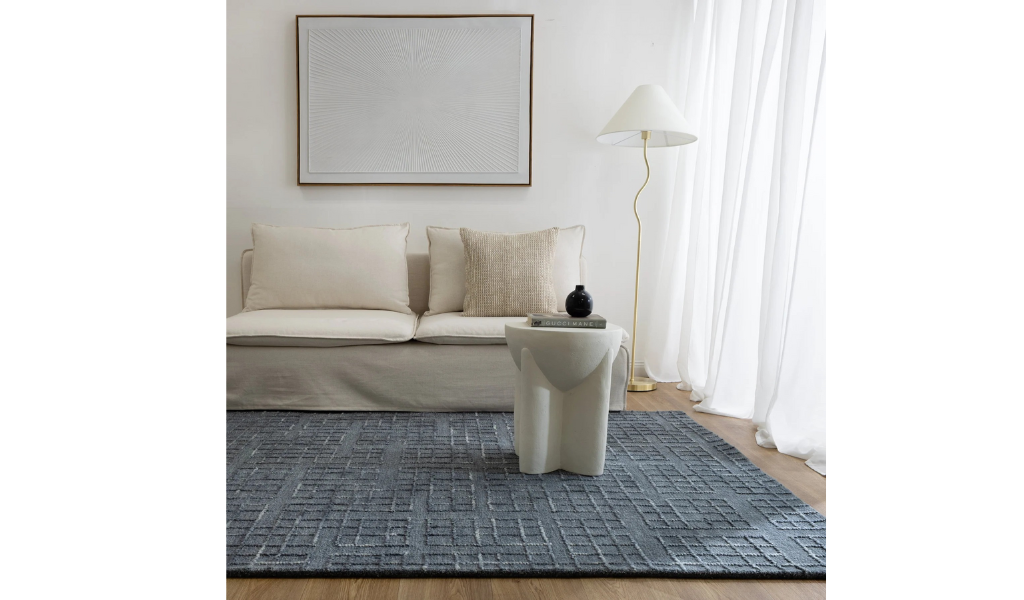 Abbie Steel Blue Checkered Woven Wool Rug