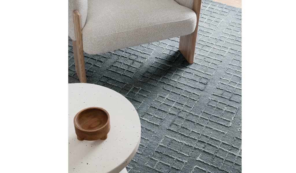 Abbie Steel Blue Checkered Woven Wool Rug