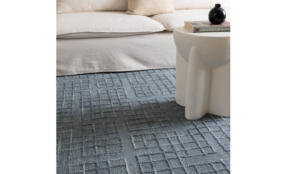 Abbie Steel Blue Checkered Woven Wool Rug