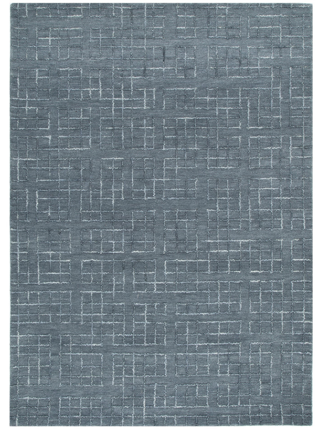 Abbie Steel Blue Checkered Woven Wool Rug
