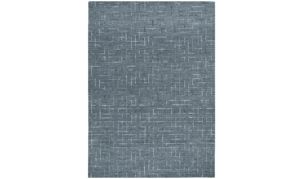 Abbie Steel Blue Checkered Woven Wool Rug