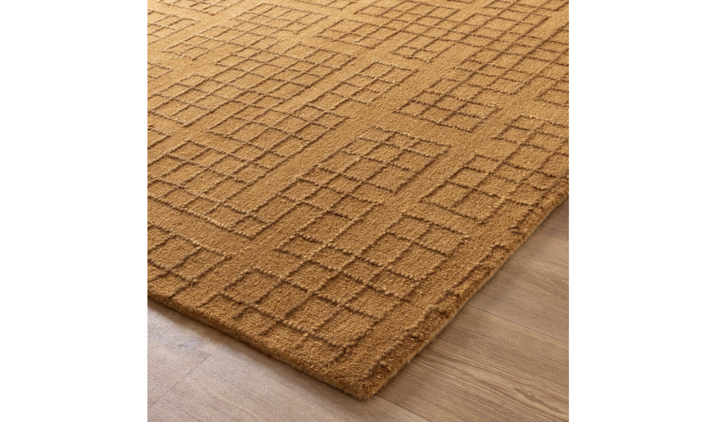 Abbie Warm Brown Checkered Woven Wool Rug