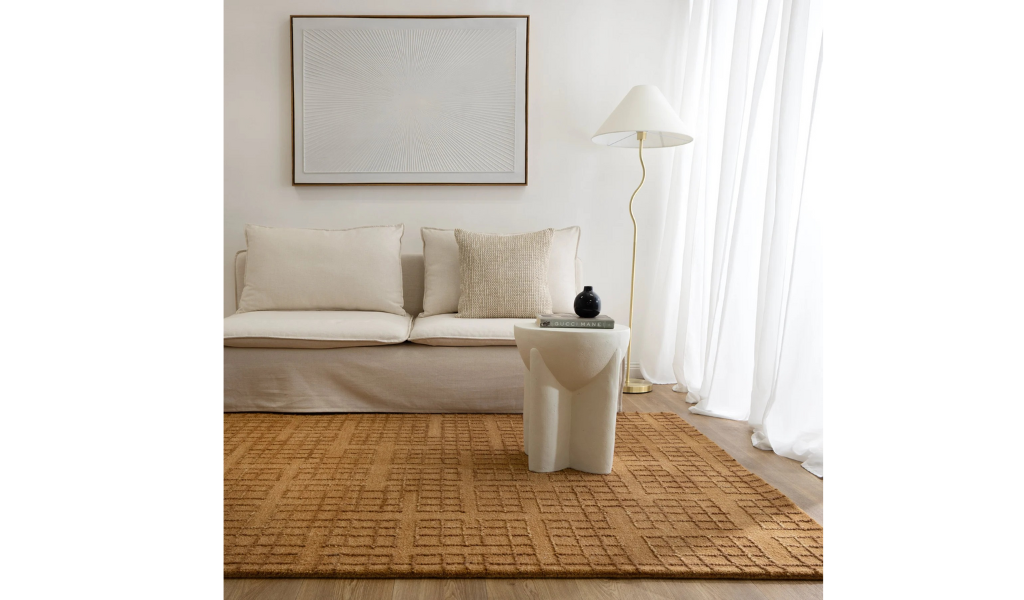Abbie Warm Brown Checkered Woven Wool Rug