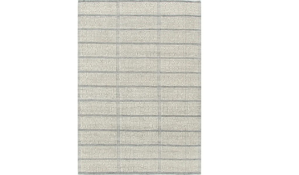 Isla Ivory Grey Grid Lines Wool Rug