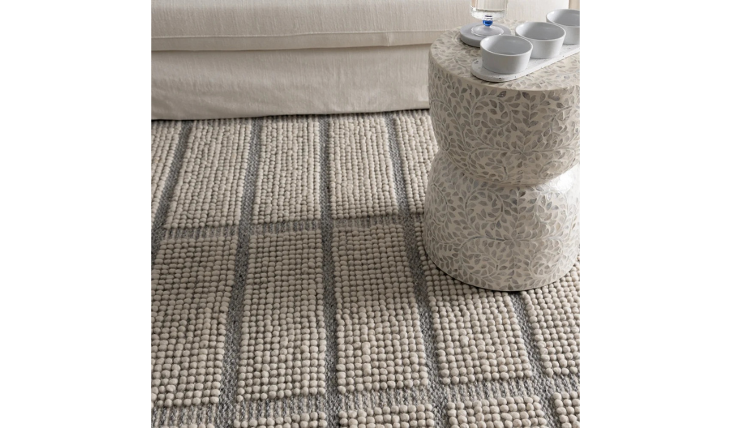 Isla Ivory Grey Grid Lines Wool Rug