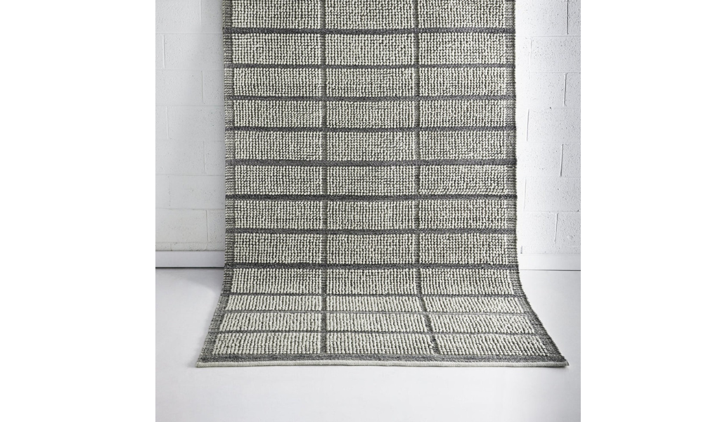 Isla Ivory Grey Grid Lines Wool Rug