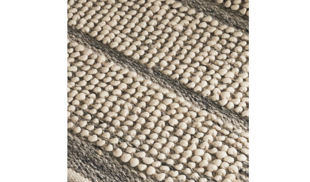 Isla Ivory Grey Grid Lines Wool Rug