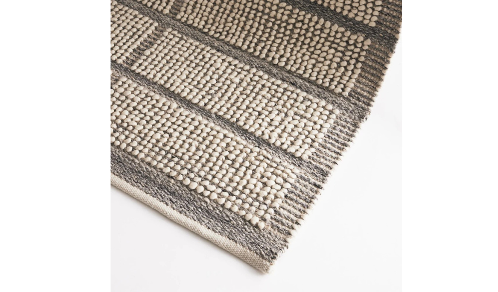 Isla Ivory Grey Grid Lines Wool Rug