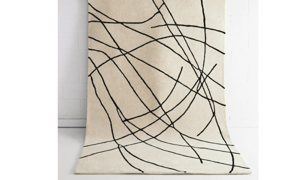Isla Ivory Charcoal Line Art Wool Rug