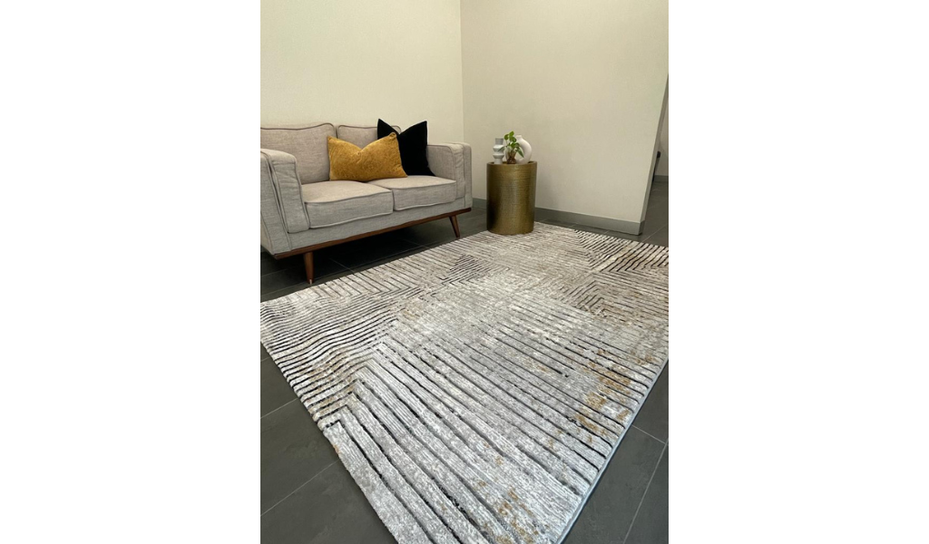 Ali Light Grey and Black Abstract Lines Rug