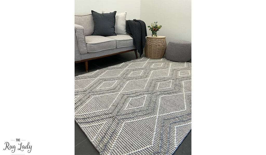 Anika Silver Grey Diamond Trellis Wool Rug