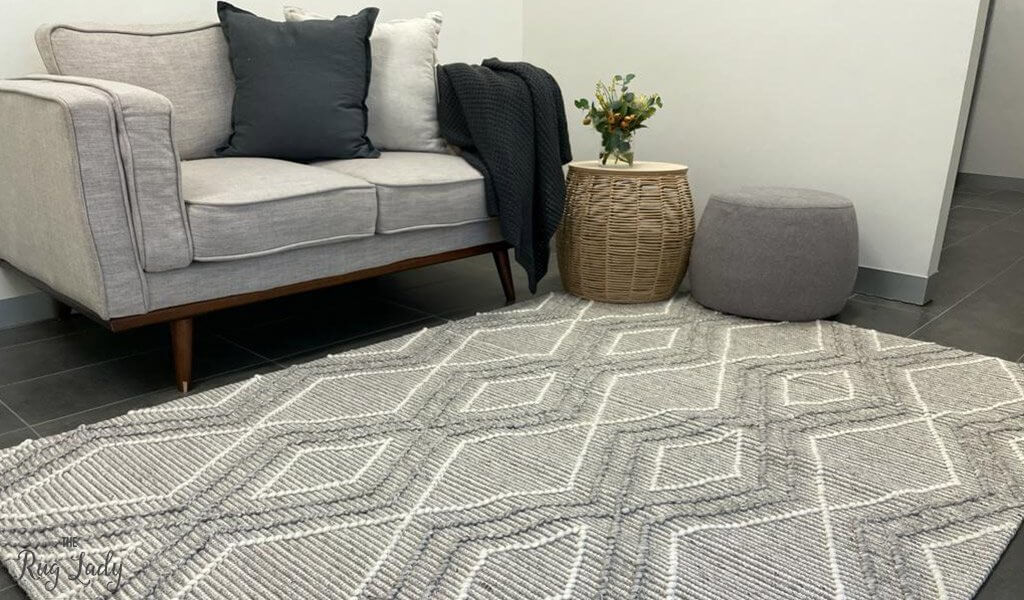 Anika Silver Grey Diamond Trellis Wool Rug