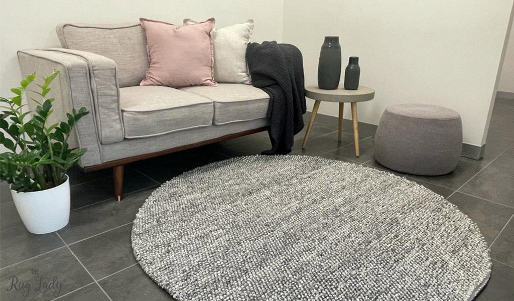 Avani Dark Grey Stone Loop Round Rug