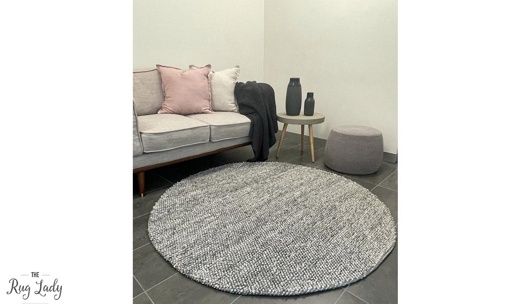 Avani Dark Grey Stone Loop Round Rug