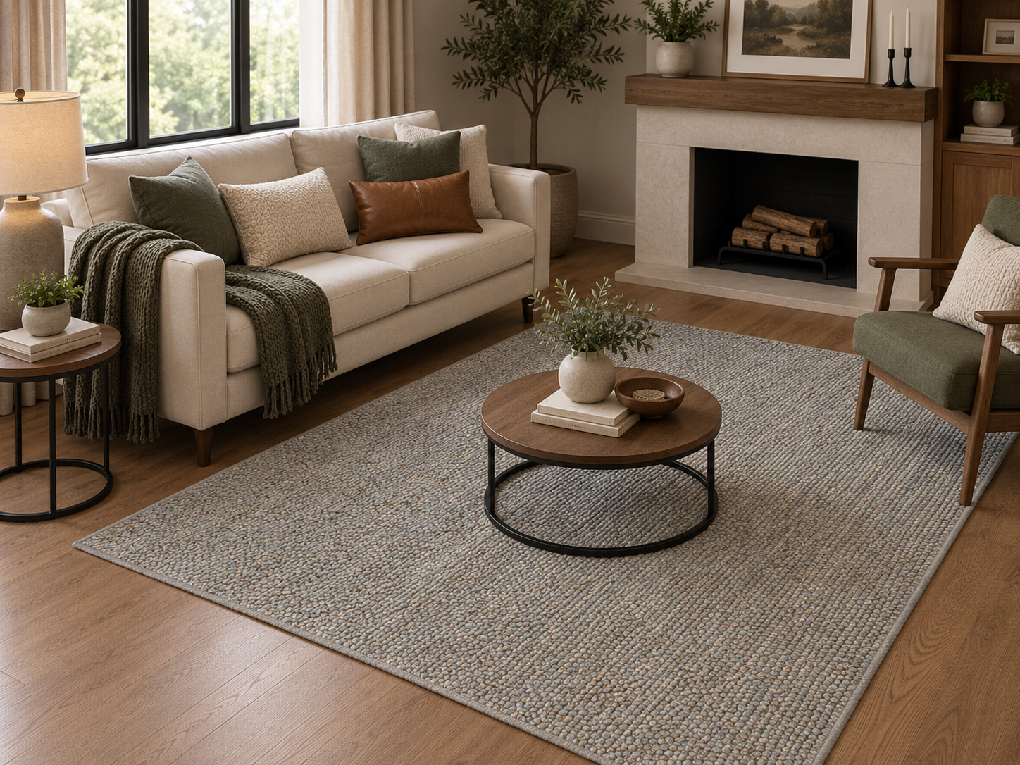 Evie Blue Handwoven Braided Wool Blend Rug